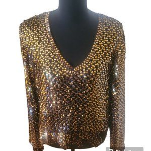 Partique New York Vintage Gold Sequin Cropped Sweater